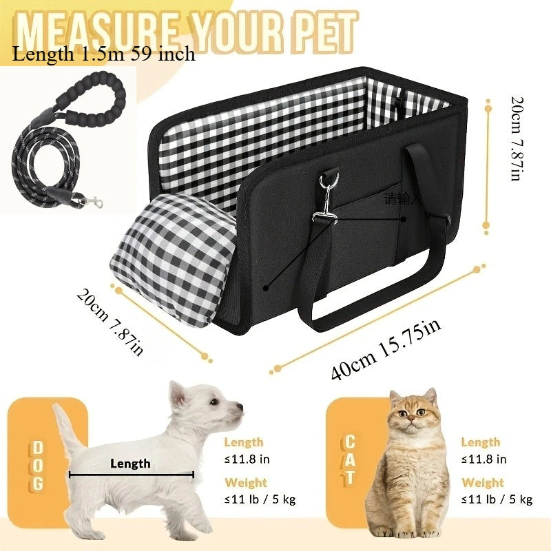 2-Piece Set of Women's Tote Bag, One Car Pet Seat (Foldable and Portable), 1 Traction Rope, Car Center Console, Small Dog Pet Ke