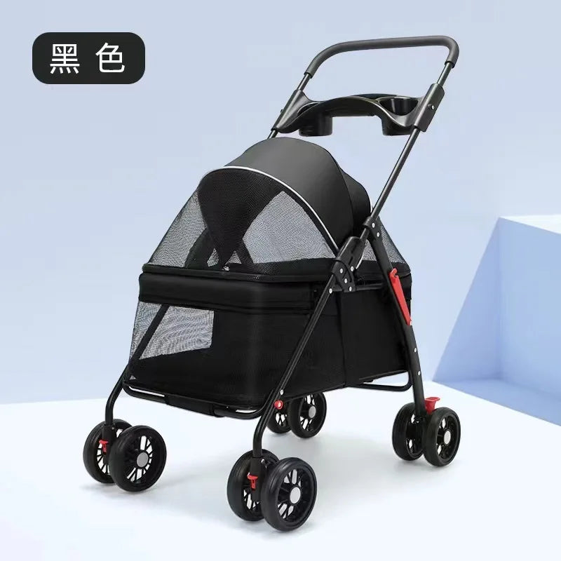 3 in 1 Folding Pet Stroller Detachable Carrier Easy Lock Canopy 30lbs for Medium Dogs Small Dogs Cats