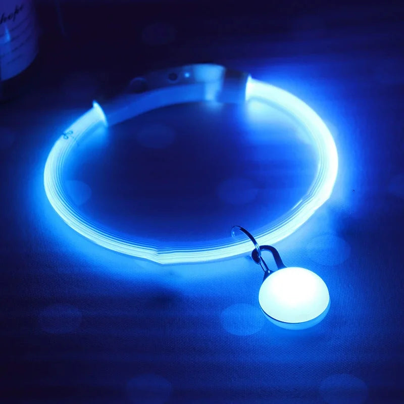 USB Rechargeable LED Dog Luminous Collar With Luxury Light Detachable Pendant Glow Waterproof Cuttable Pet Night Safety Collar