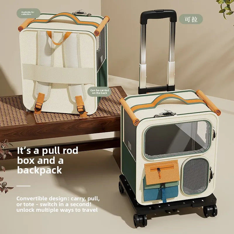 Large Capacity Cat Carrier Luggage Multi-Cat Portable Pet Travel Trolley Case Transparent Backpack with Wheels