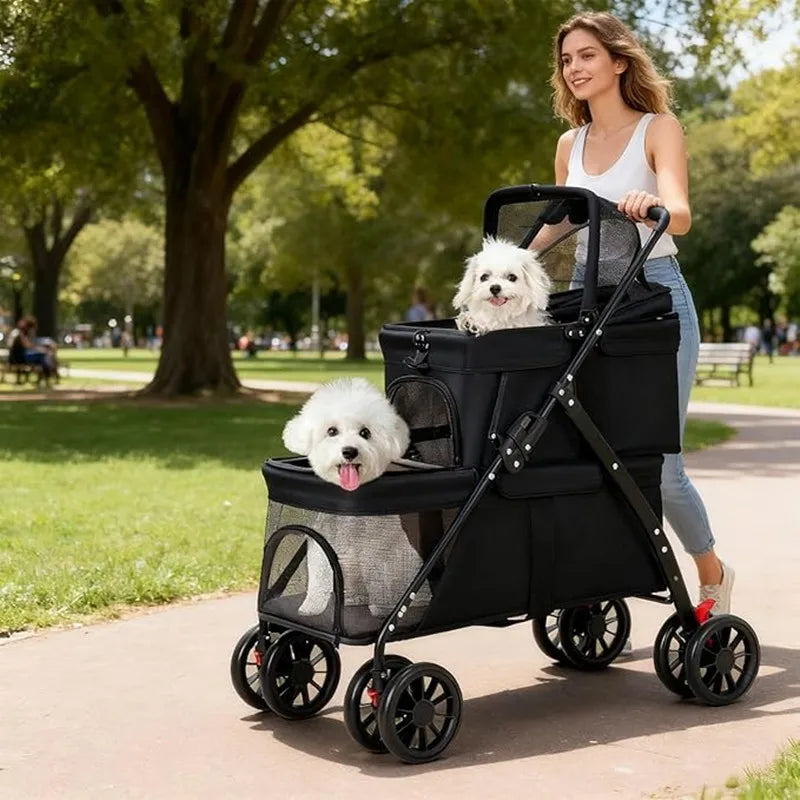 Double Pet Stroller for Dogs and Cats,Double Dog Stroller for 2 Small Medium Dogs,4 Lockable Wheels/Lightweight/Folding