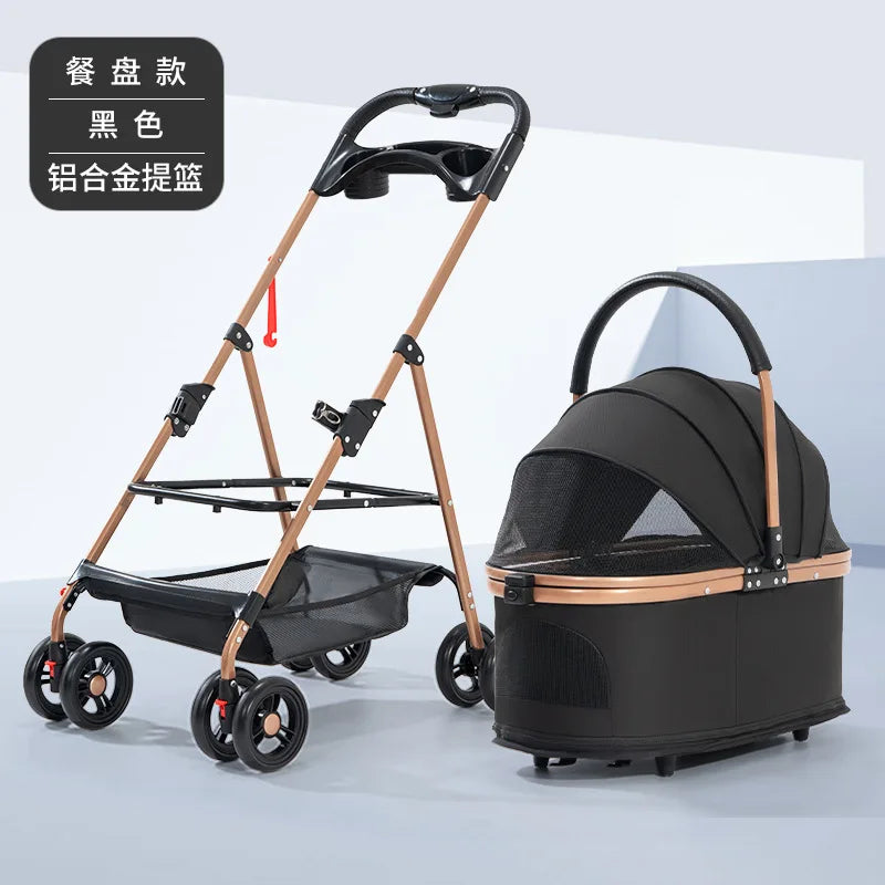 3 in 1 Folding Pet Stroller Detachable Carrier Easy Lock Canopy 30lbs for Medium Dogs Small Dogs Cats