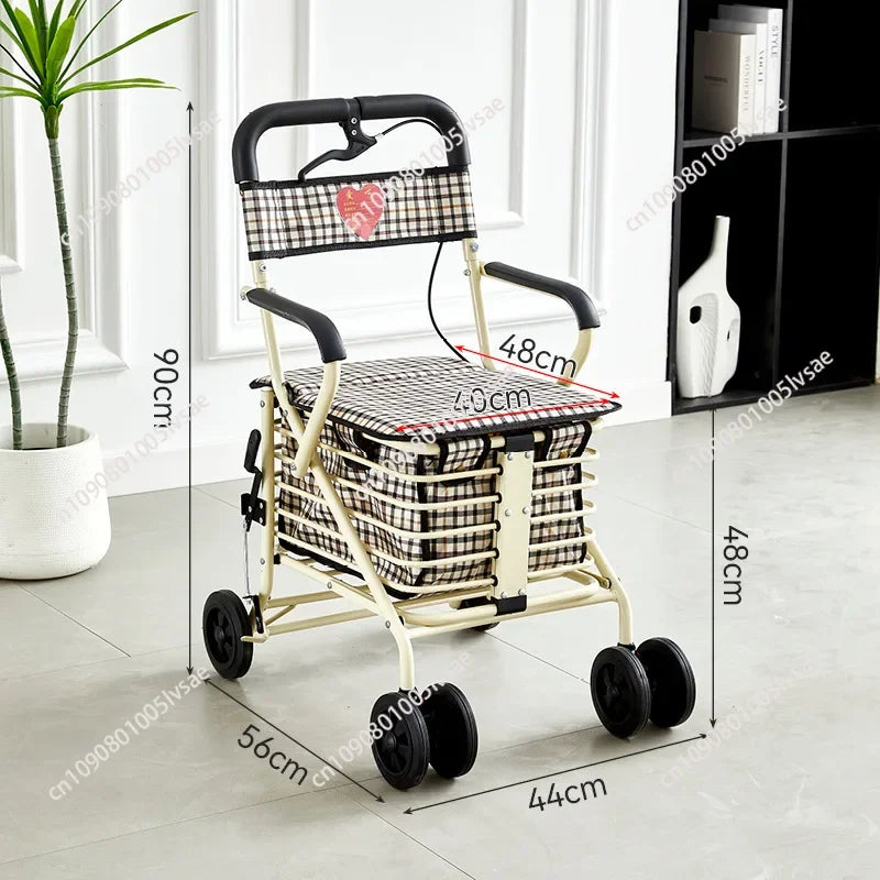 Pushable and seated elderly help cart, elderly walker, elderly help trolley folding shopping cart