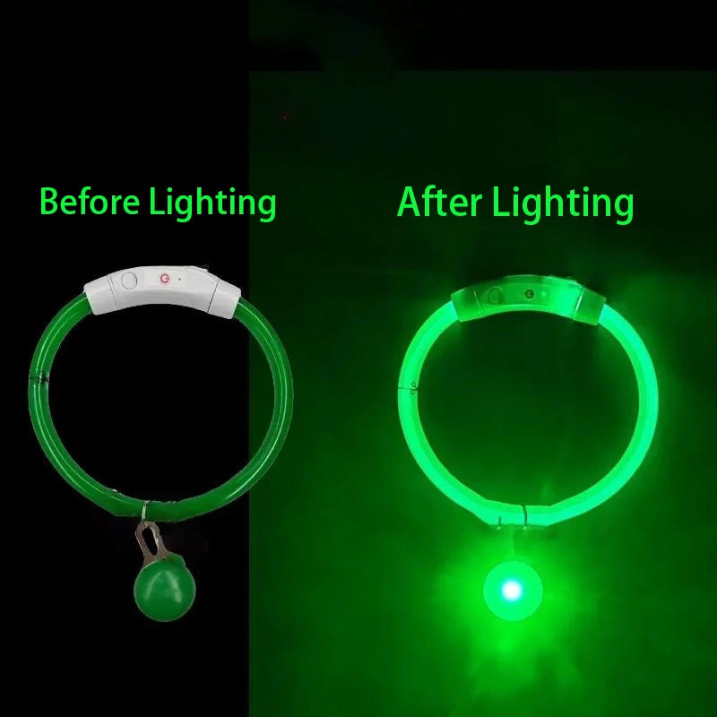 USB Rechargeable LED Dog Luminous Collar With Luxury Light Detachable Pendant Glow Waterproof Cuttable Pet Night Safety Collar