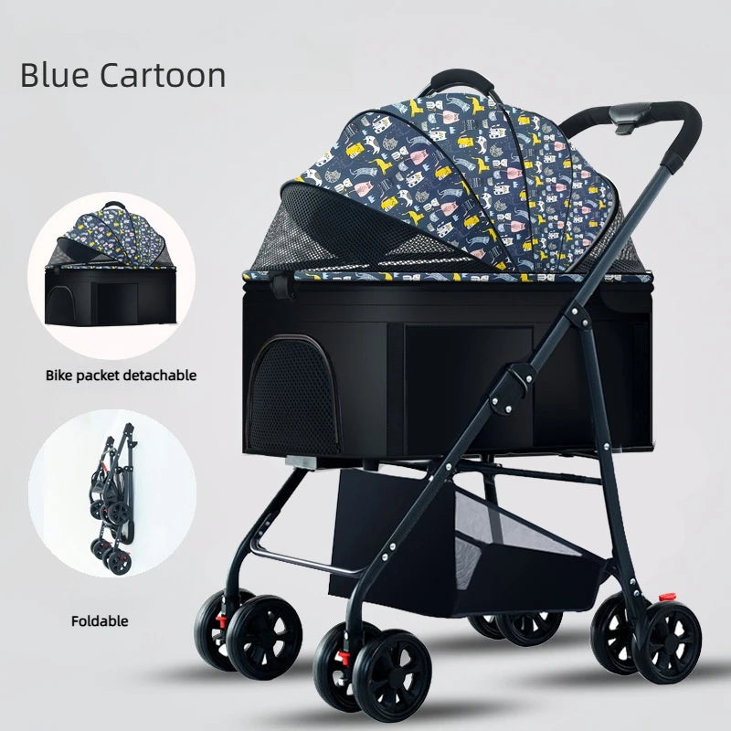 Winter Foldable Pet Stroller Lightweight Breathable For Walking Dogs Baby Medium Dogs Small Dogs Cats Outdoor Pet Car
