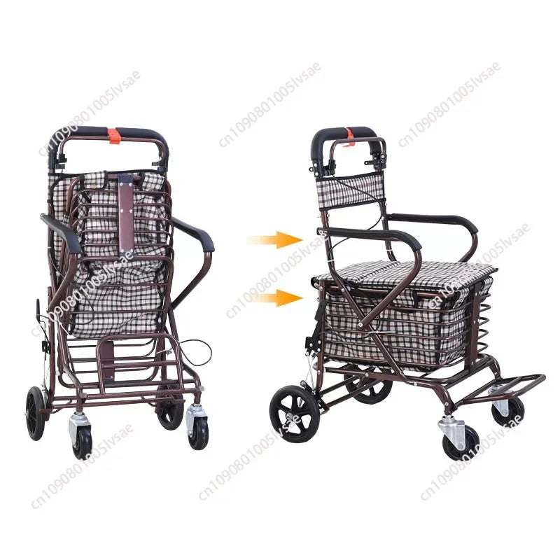 Pushable and seated elderly help cart, elderly walker, elderly help trolley folding shopping cart