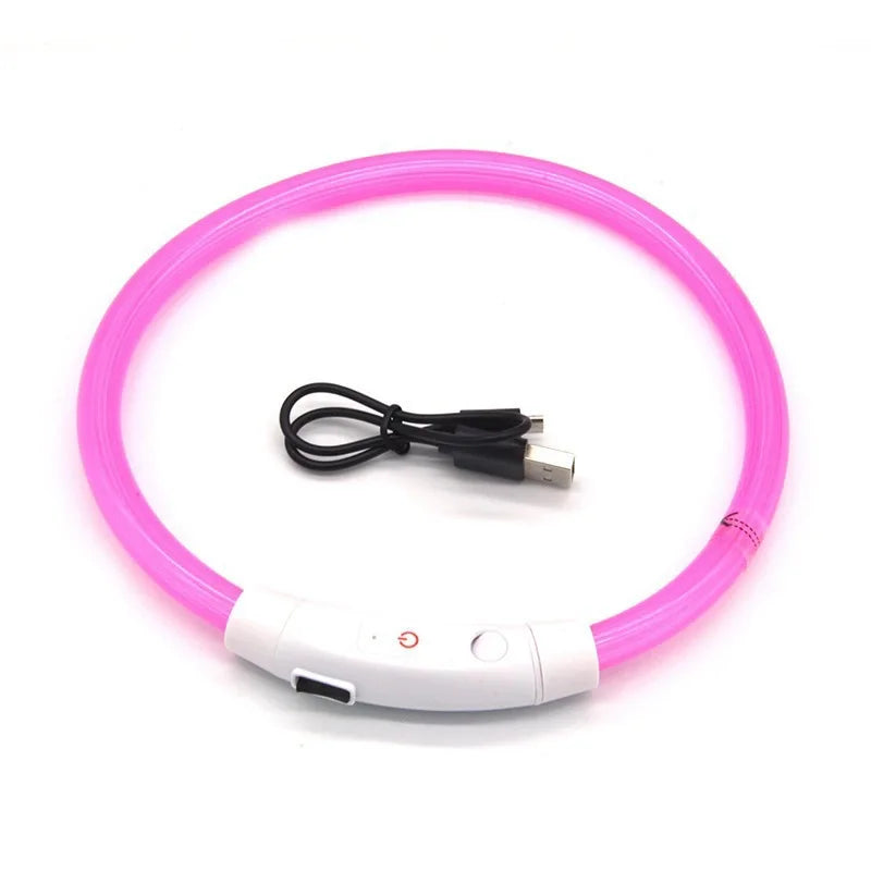 USB Rechargeable LED Dog Luminous Collar With Luxury Light Detachable Pendant Glow Waterproof Cuttable Pet Night Safety Collar