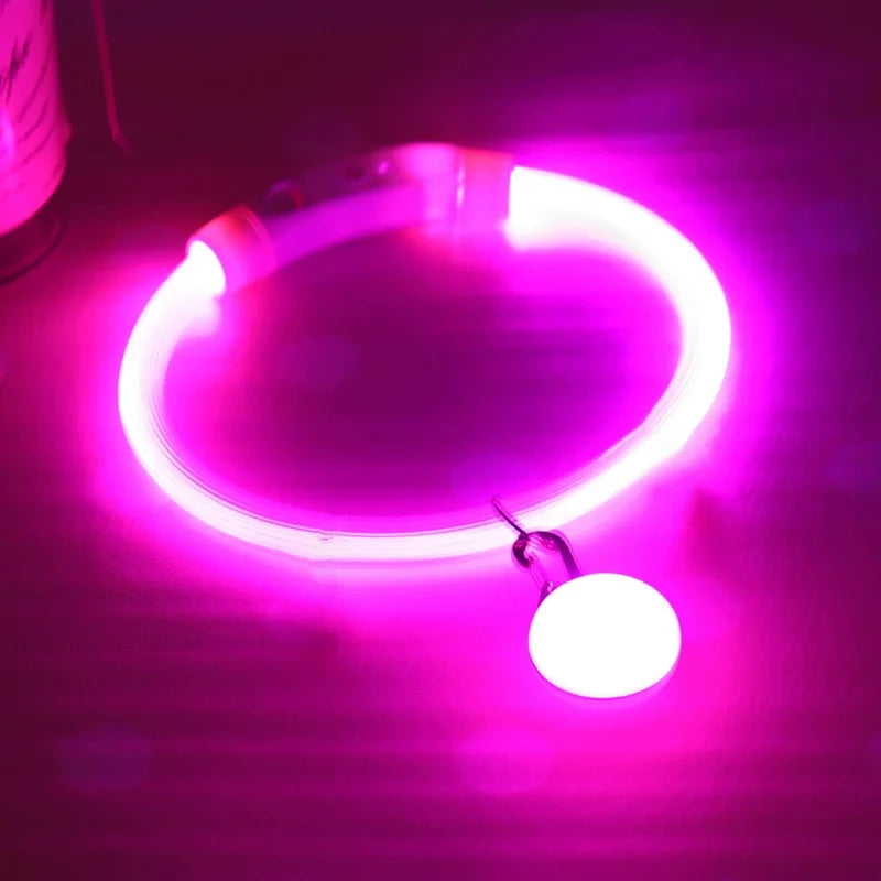 USB Rechargeable LED Dog Luminous Collar With Luxury Light Detachable Pendant Glow Waterproof Cuttable Pet Night Safety Collar