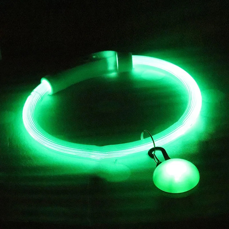 USB Rechargeable LED Dog Luminous Collar With Luxury Light Detachable Pendant Glow Waterproof Cuttable Pet Night Safety Collar