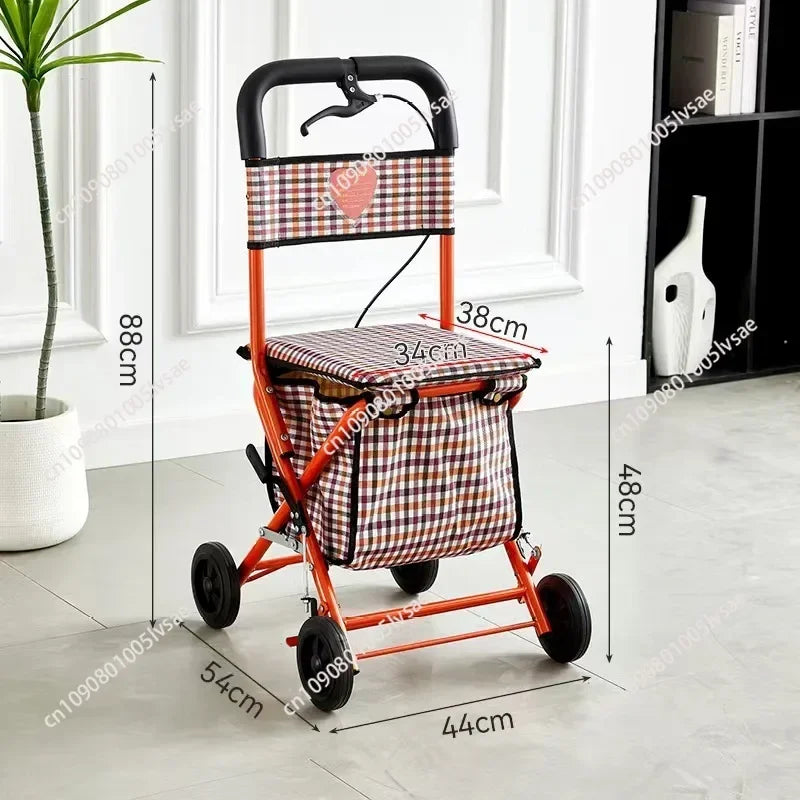 Pushable and seated elderly help cart, elderly walker, elderly help trolley folding shopping cart