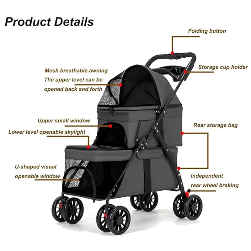 Double Pet Stroller for Dogs and Cats,Double Dog Stroller for 2 Small Medium Dogs,4 Lockable Wheels/Lightweight/Folding