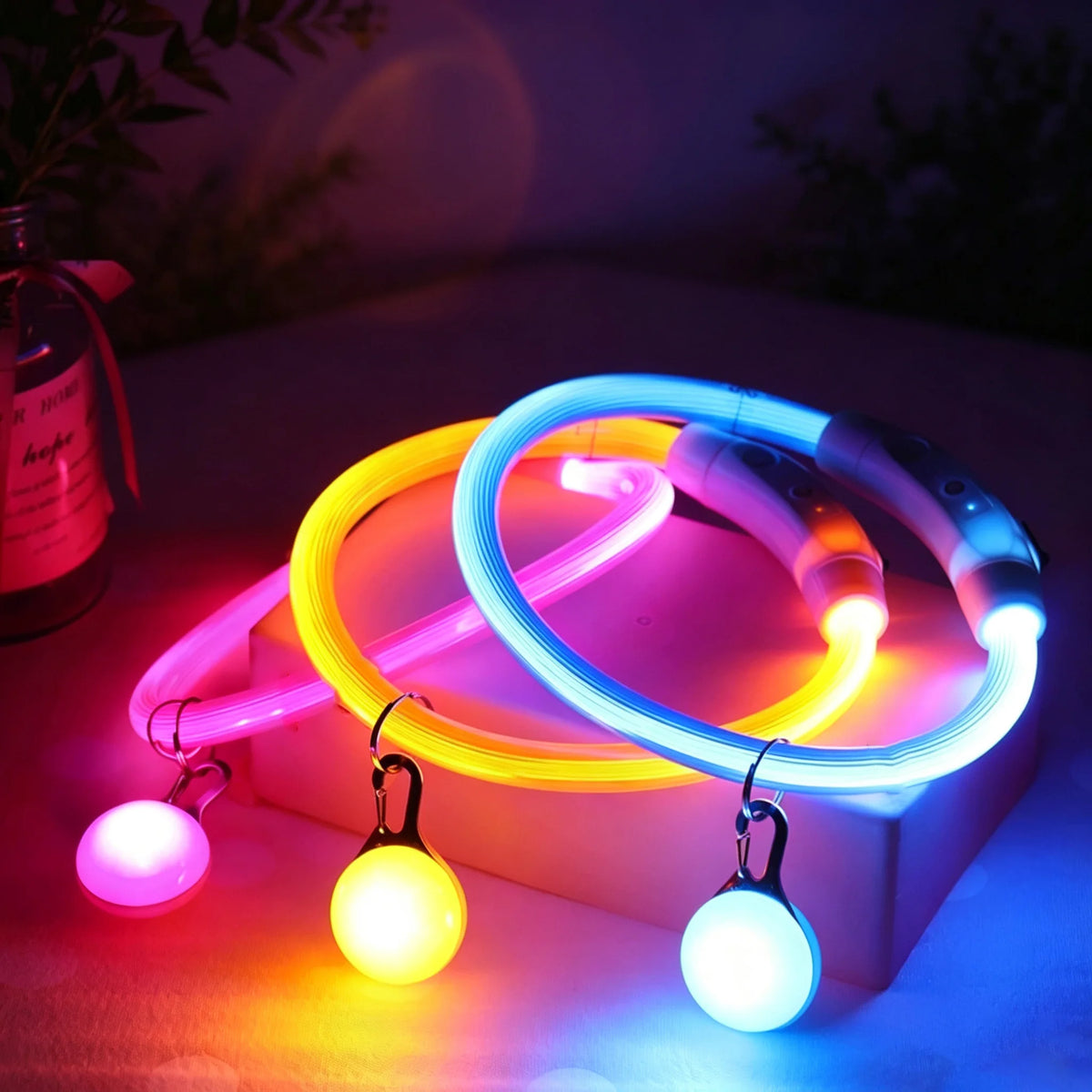 USB Rechargeable LED Dog Luminous Collar With Luxury Light Detachable Pendant Glow Waterproof Cuttable Pet Night Safety Collar