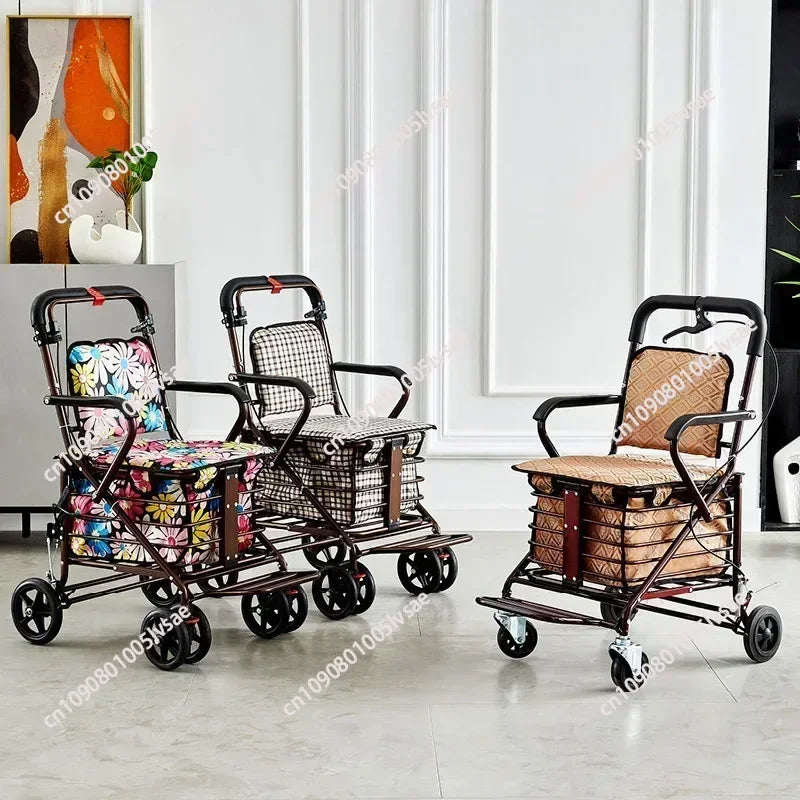 Pushable and seated elderly help cart, elderly walker, elderly help trolley folding shopping cart