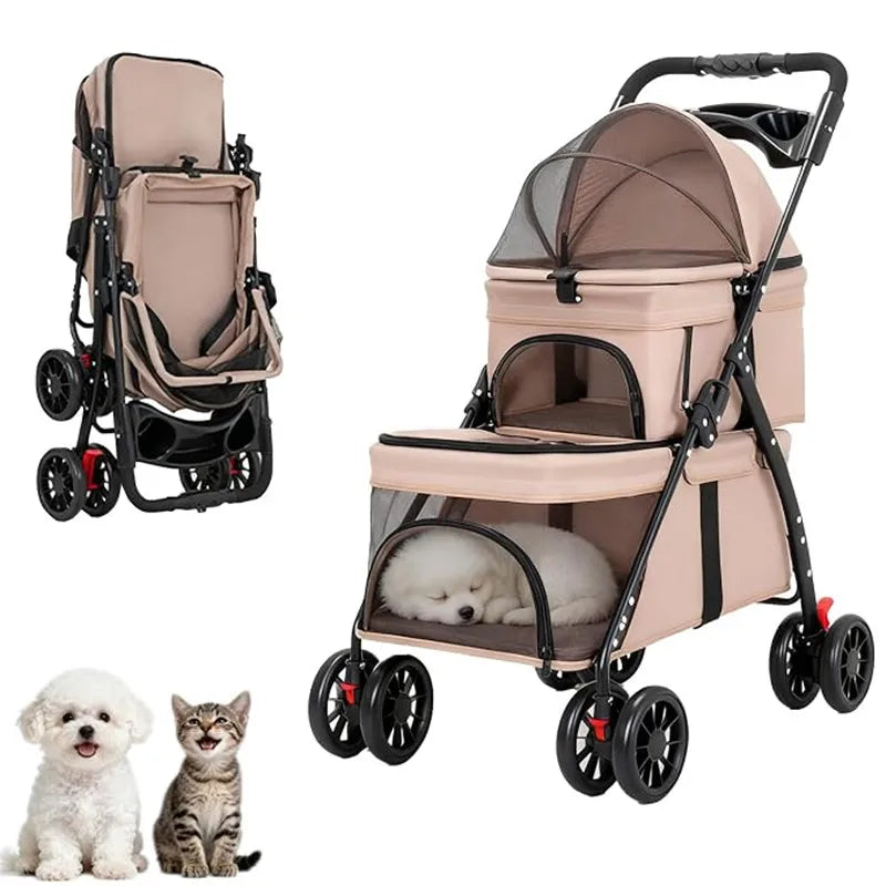 Double Pet Stroller for Dogs and Cats,Double Dog Stroller for 2 Small Medium Dogs,4 Lockable Wheels/Lightweight/Folding