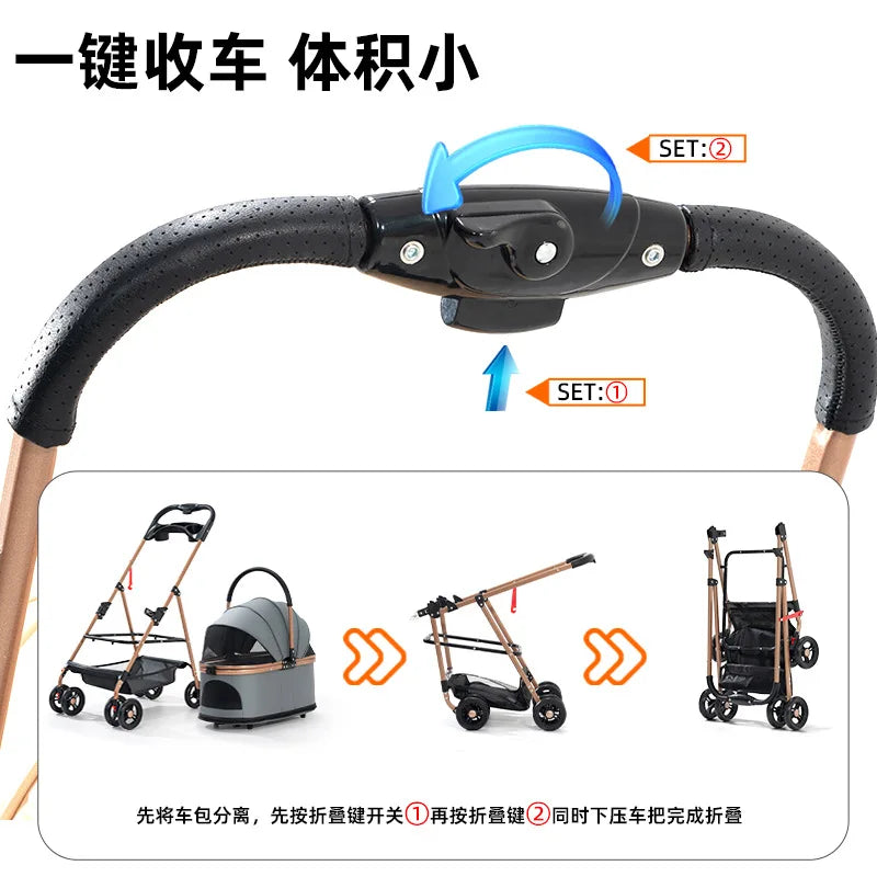 3 in 1 Folding Pet Stroller Detachable Carrier Easy Lock Canopy 30lbs for Medium Dogs Small Dogs Cats