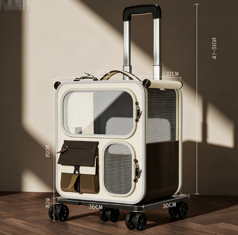 Large Capacity Cat Carrier Luggage Multi-Cat Portable Pet Travel Trolley Case Transparent Backpack with Wheels