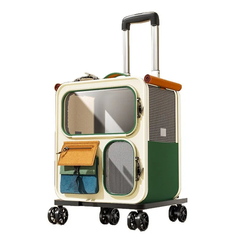 Large Capacity Cat Carrier Luggage Multi-Cat Portable Pet Travel Trolley Case Transparent Backpack with Wheels
