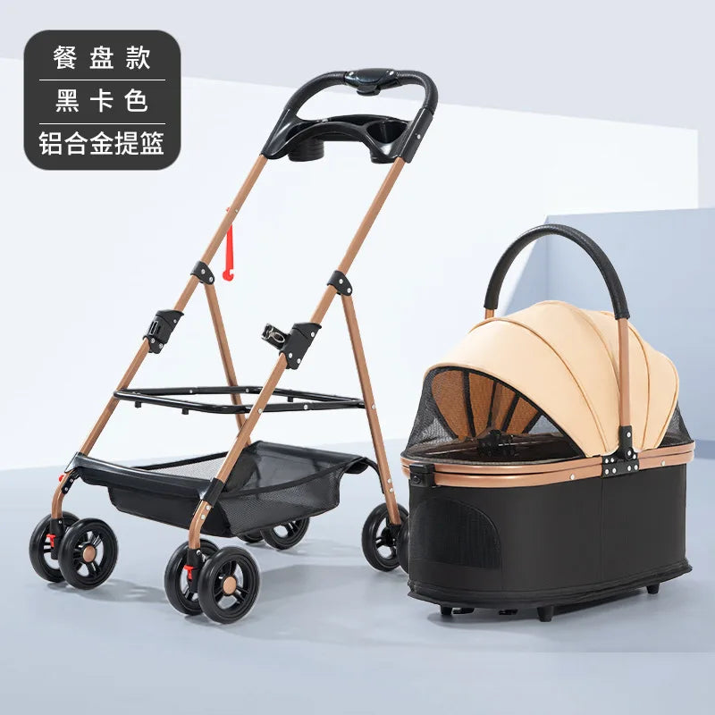 3 in 1 Folding Pet Stroller Detachable Carrier Easy Lock Canopy 30lbs for Medium Dogs Small Dogs Cats