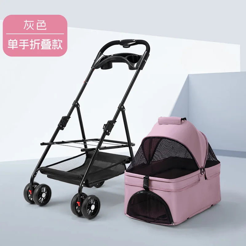 3 in 1 Folding Pet Stroller Detachable Carrier Easy Lock Canopy 30lbs for Medium Dogs Small Dogs Cats
