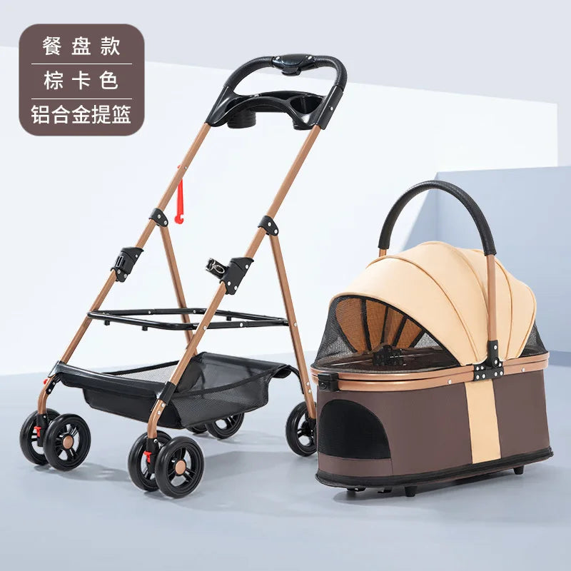3 in 1 Folding Pet Stroller Detachable Carrier Easy Lock Canopy 30lbs for Medium Dogs Small Dogs Cats
