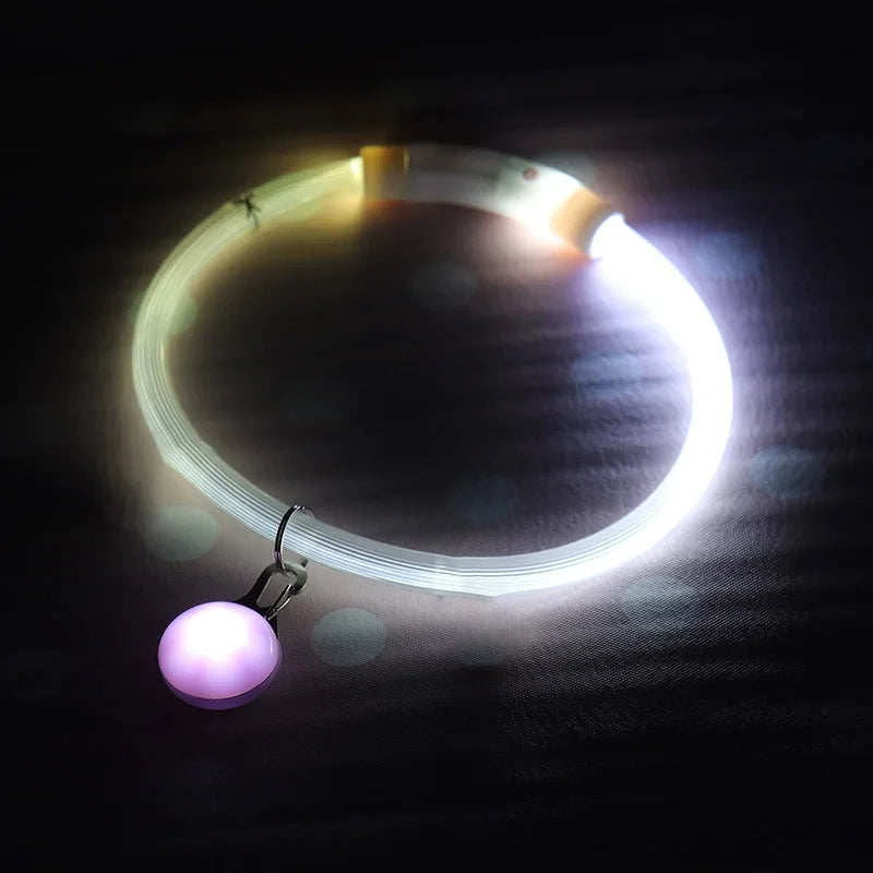 USB Rechargeable LED Dog Luminous Collar With Luxury Light Detachable Pendant Glow Waterproof Cuttable Pet Night Safety Collar