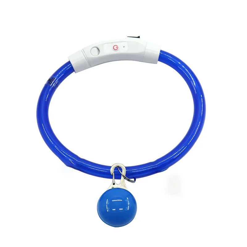 USB Rechargeable LED Dog Luminous Collar With Luxury Light Detachable Pendant Glow Waterproof Cuttable Pet Night Safety Collar