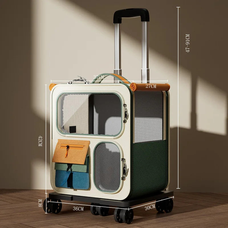 Large Capacity Cat Carrier Luggage Multi-Cat Portable Pet Travel Trolley Case Transparent Backpack with Wheels