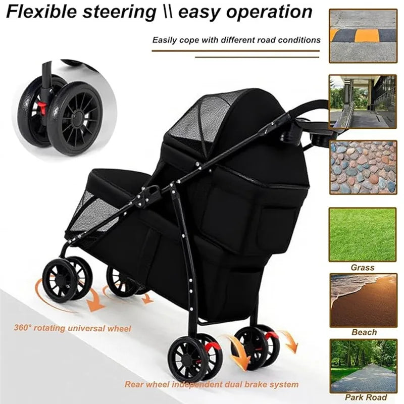 Double Pet Stroller for Dogs and Cats,Double Dog Stroller for 2 Small Medium Dogs,4 Lockable Wheels/Lightweight/Folding