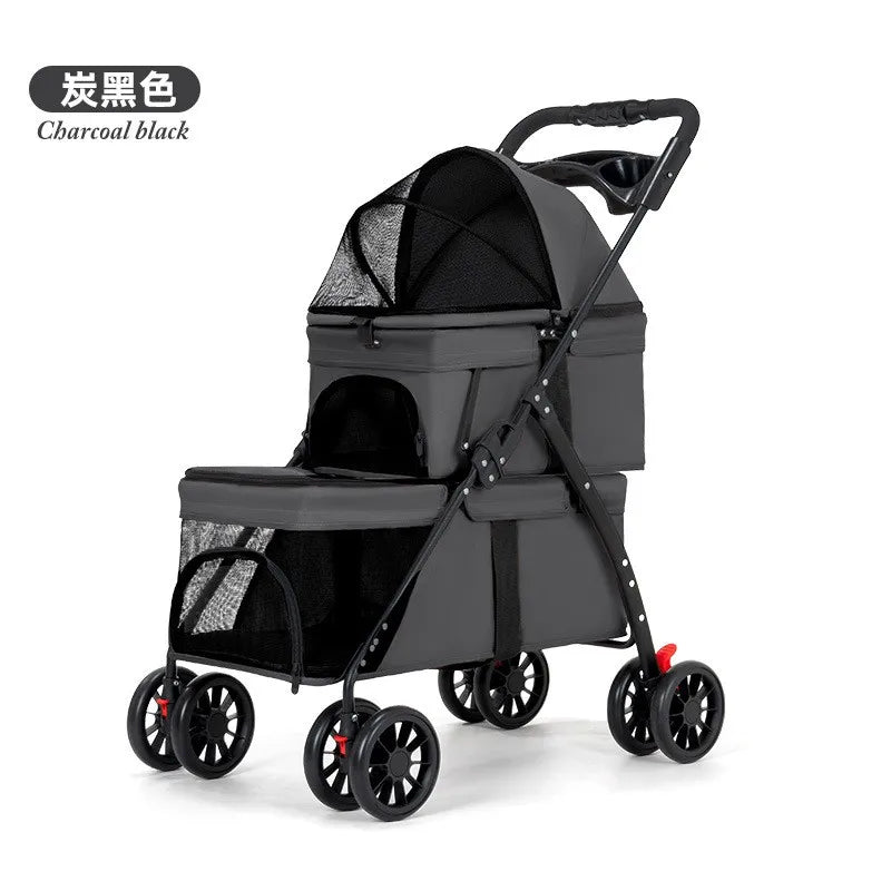 Double Pet Stroller for Dogs and Cats,Double Dog Stroller for 2 Small Medium Dogs,4 Lockable Wheels/Lightweight/Folding