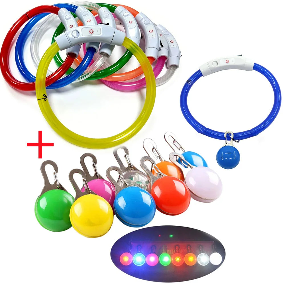 USB Rechargeable LED Dog Luminous Collar With Luxury Light Detachable Pendant Glow Waterproof Cuttable Pet Night Safety Collar