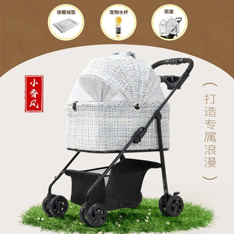 Lightweight Foldable Pet Stroller Universal for Small Dogs Cats Portable Outdoor Travel Cat Carrier Stroller for Walking Pet