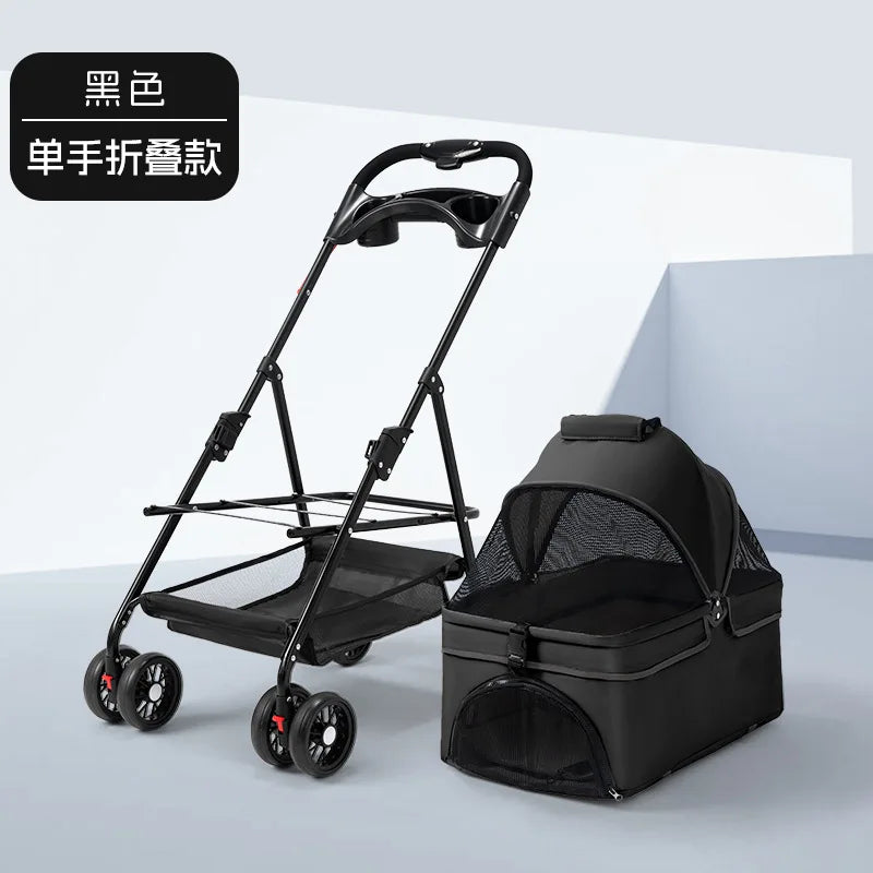 3 in 1 Folding Pet Stroller Detachable Carrier Easy Lock Canopy 30lbs for Medium Dogs Small Dogs Cats