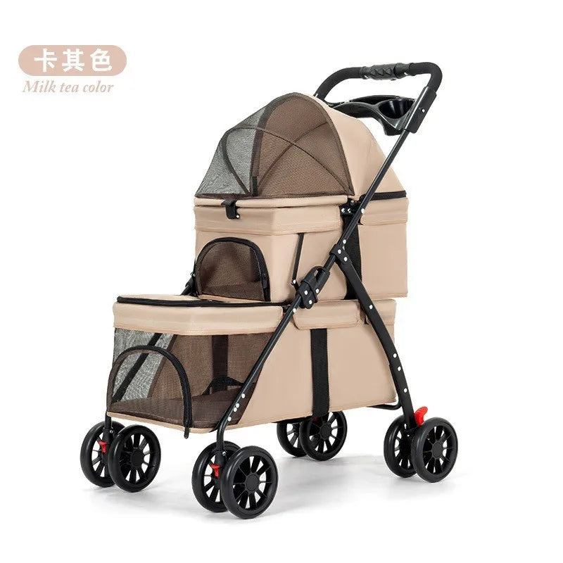 Double Pet Stroller for Dogs and Cats,Double Dog Stroller for 2 Small Medium Dogs,4 Lockable Wheels/Lightweight/Folding