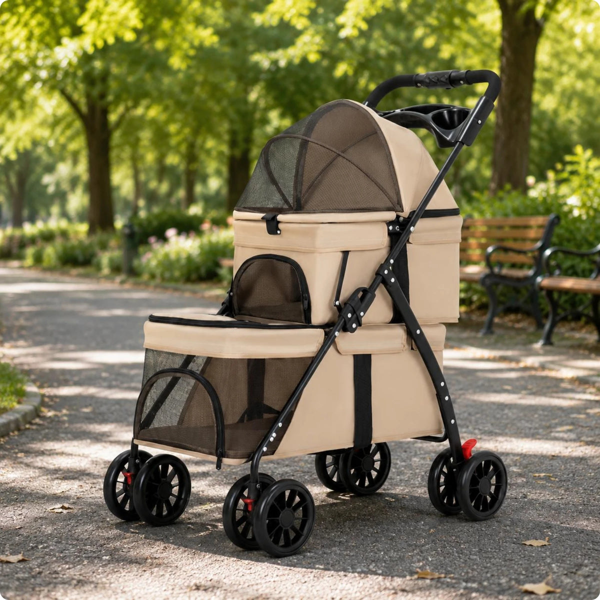 Double-Deck Pet Stroller Lightweight Small Dog Feline Stroller Pet Transport Breathable Mesh Washable for Outdoor, Travel