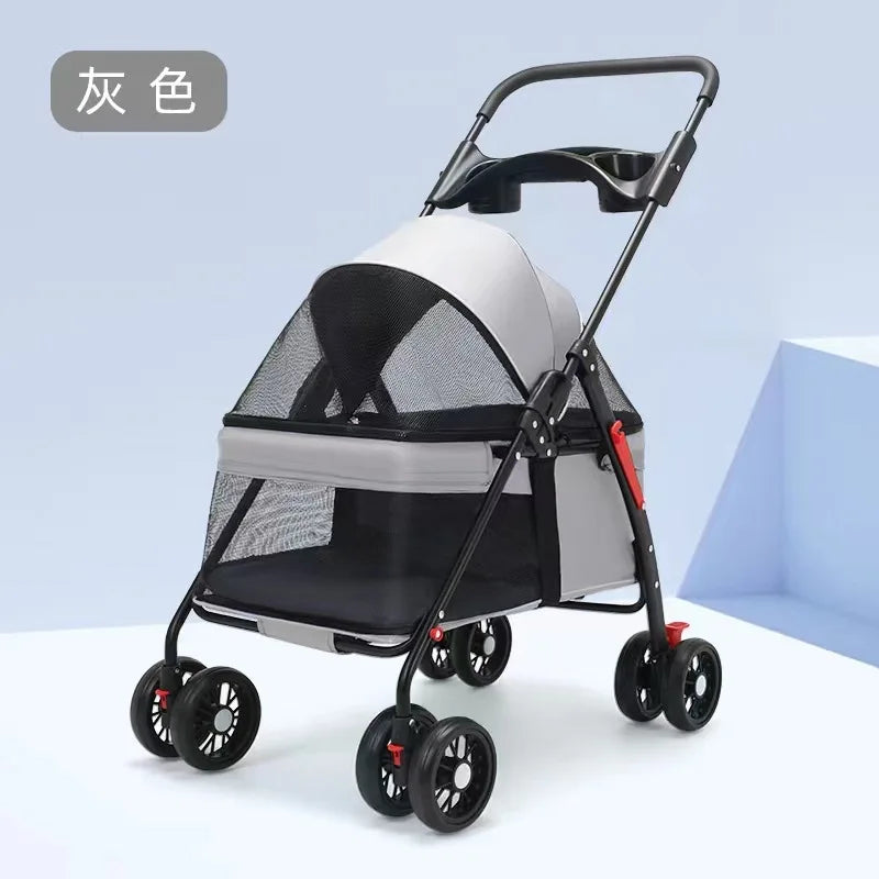 3 in 1 Folding Pet Stroller Detachable Carrier Easy Lock Canopy 30lbs for Medium Dogs Small Dogs Cats