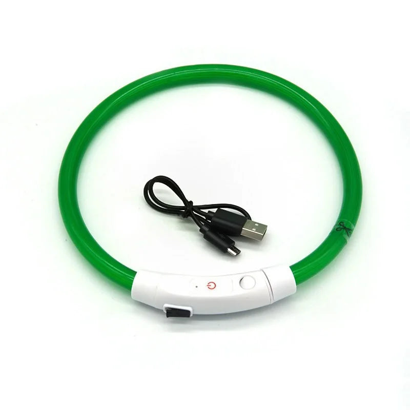 USB Rechargeable LED Dog Luminous Collar With Luxury Light Detachable Pendant Glow Waterproof Cuttable Pet Night Safety Collar