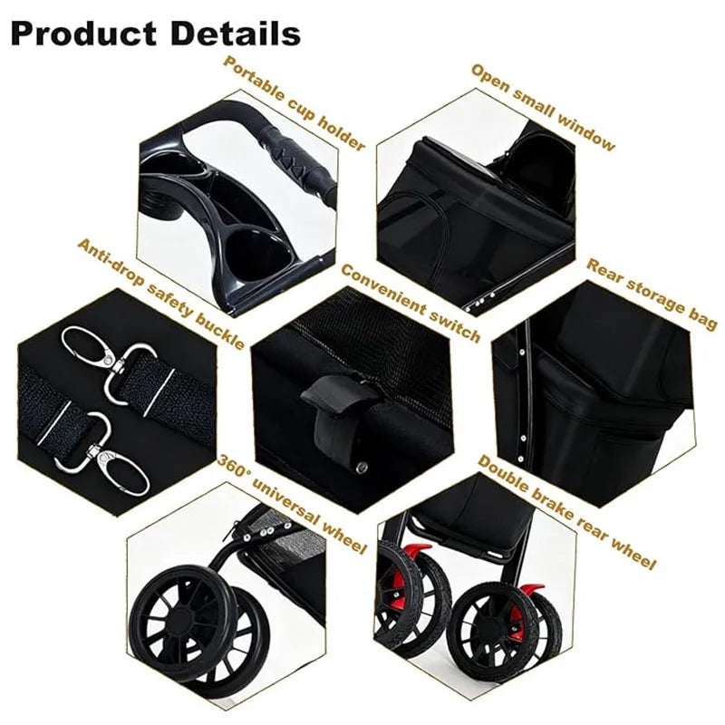 Double Pet Stroller for Dogs and Cats,Double Dog Stroller for 2 Small Medium Dogs,4 Lockable Wheels/Lightweight/Folding